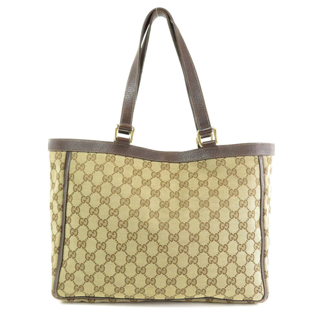 Gucci brown Tote leather Abbey monogram beige GG canvas brown Pocket Brown Tan